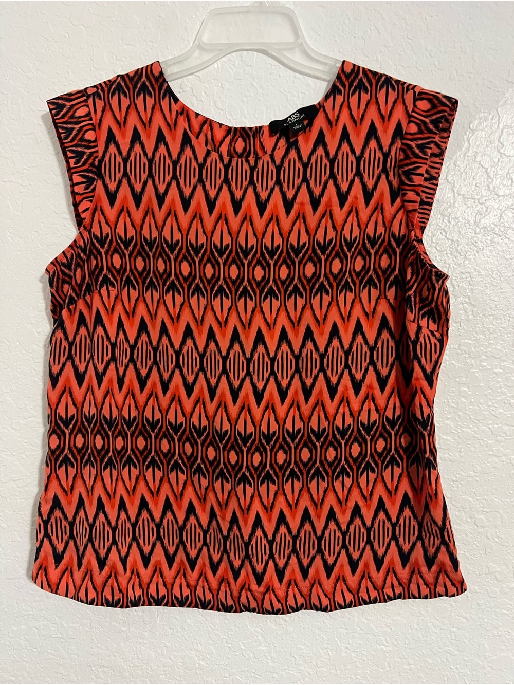 ABS Platinum Orange Black  Diamond Print Short Sleeve Top Womens Size L # 845